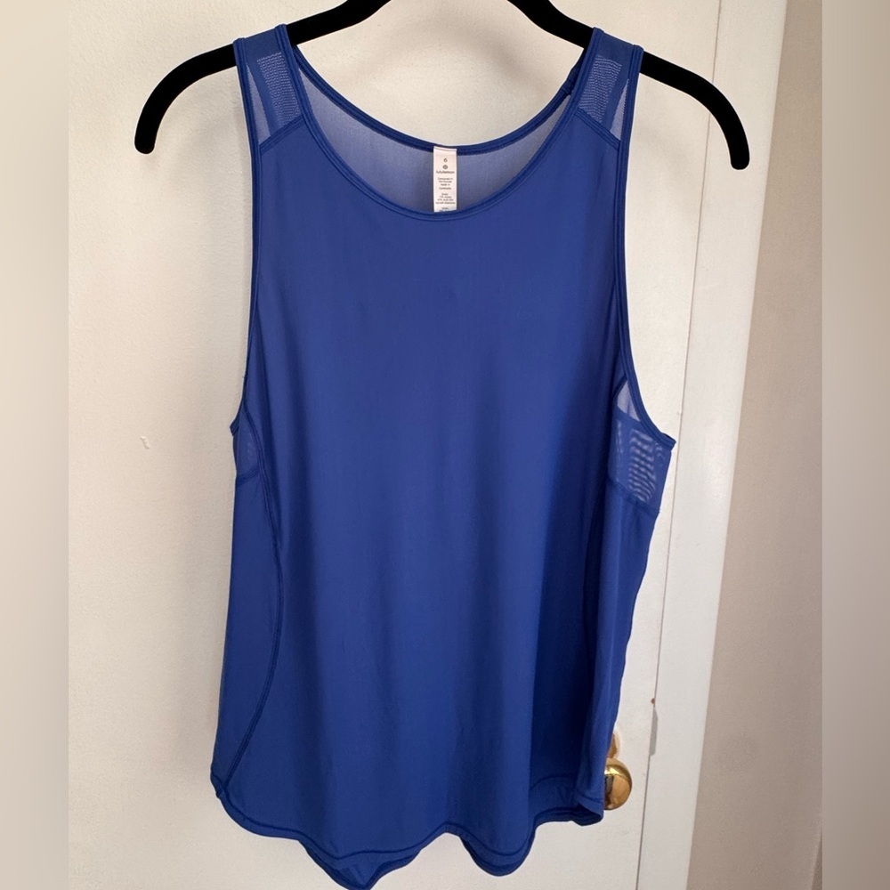 Lululemon Sculpt Tank II Blazer Blue Mesh Running Workout Top Sz 6 - Picture 2 of 5